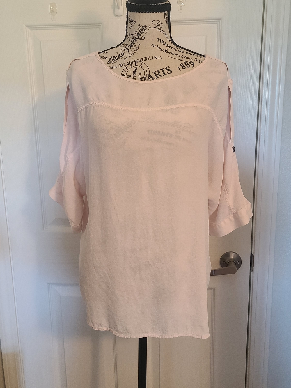 LOFT Pale Pink Split-Shoulder Blouse